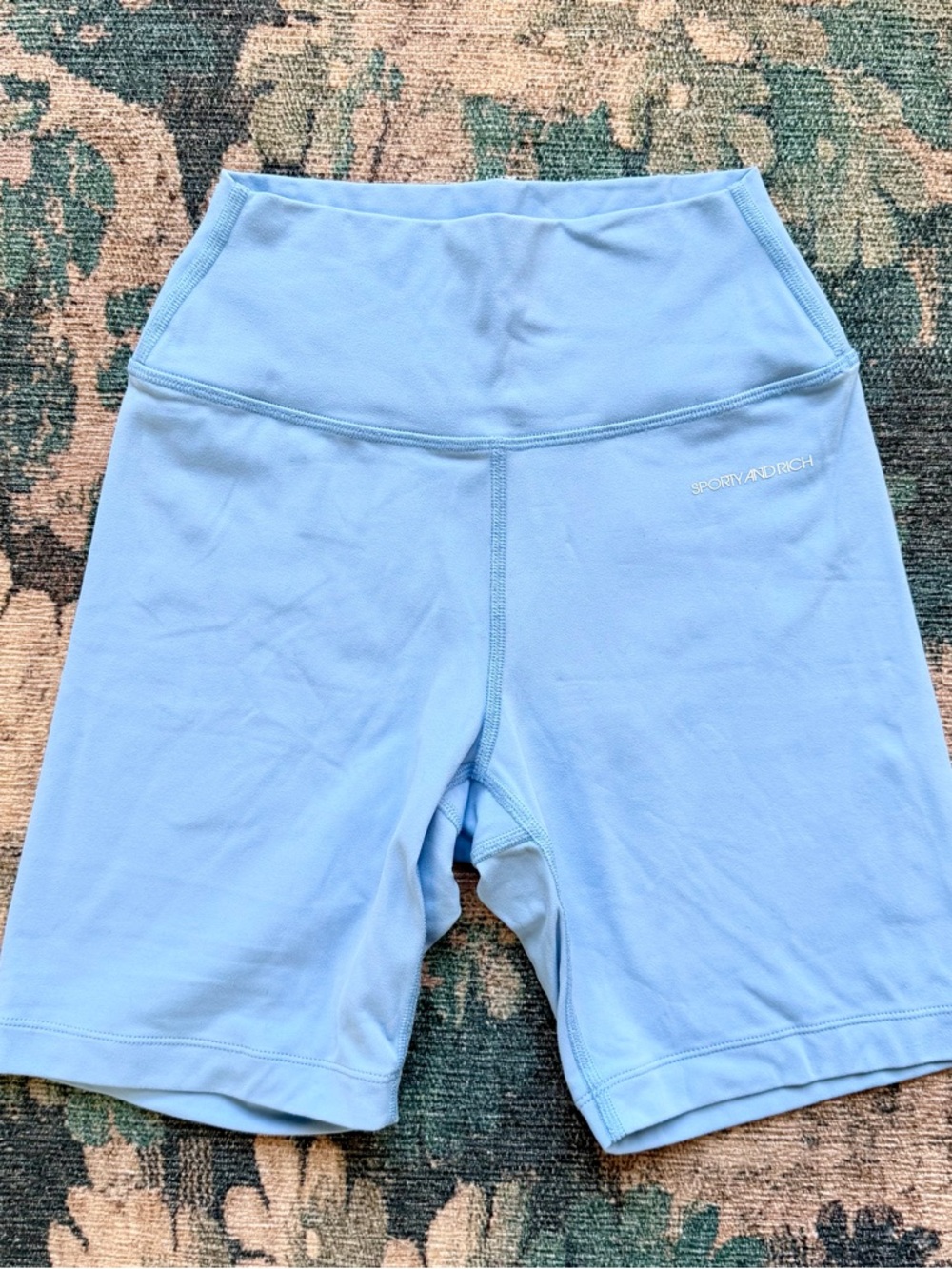 Sporty & Rich Logo Bike Shorts in Hydrangea Blue/White - S
